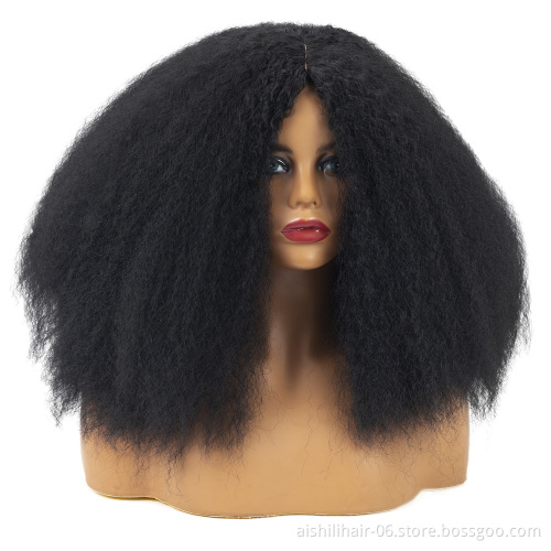 aishili wholesale afro straight kinky curly hair synthetic hair wig for black women